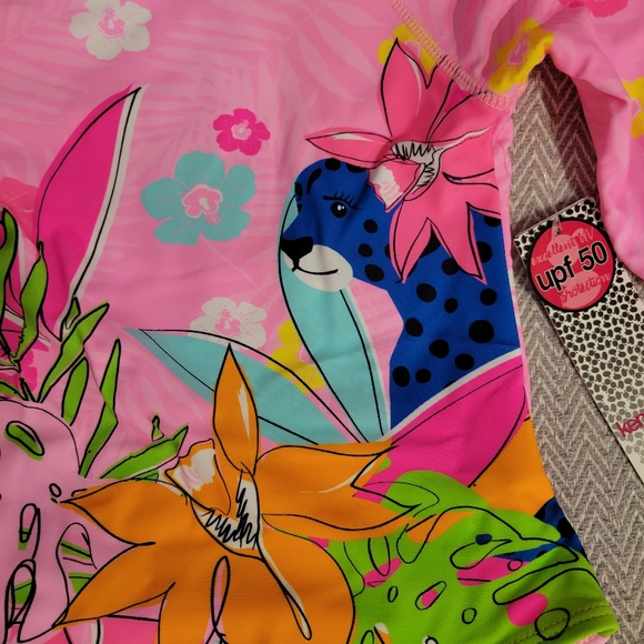 KENSIE GIRL Rashguard One-Piece UPF 50+ Quick Dry Cheetah Cat Swimsuit - Picture 5 of 9